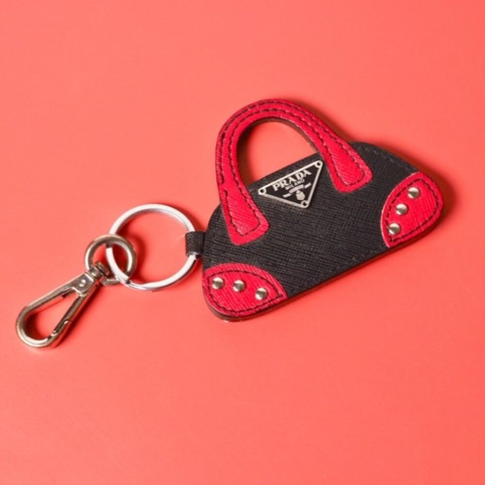 Saffiano Purse Key Chain Red and Black